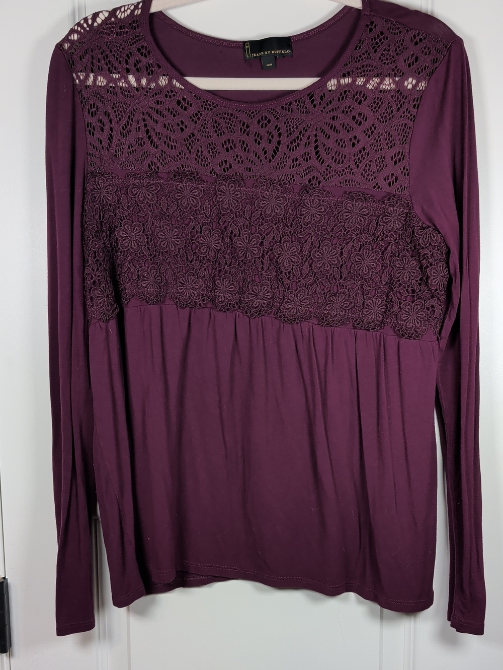 I Jeans By Buffalo Deep Plum Lace & Crochet Long-Sleeve Top - Picture 3 of 8